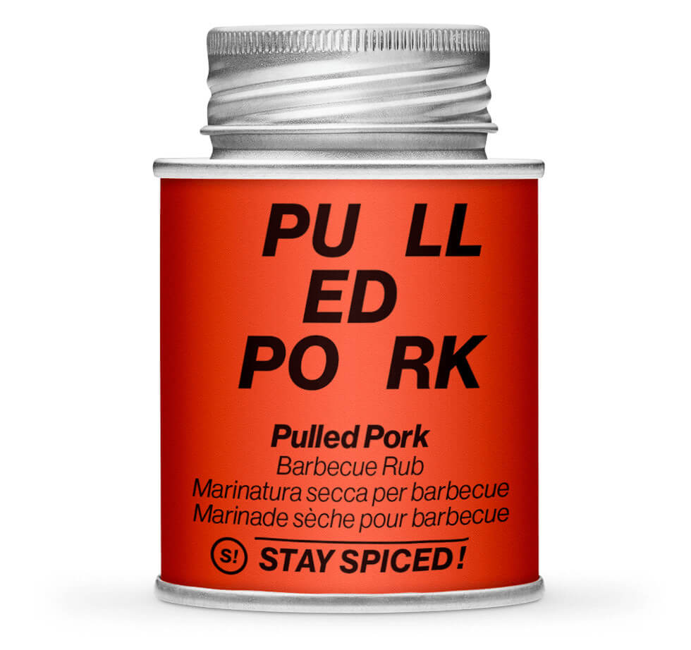 Pulled Pork Barbecue Rub - Geschlossene rote Gewürzdose von STAY SPICED