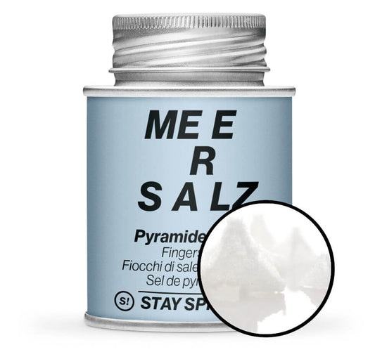 Pyramidensalz Schneeflockensalz - Hellblaue Gewürzdose mit kleiner runder Gewürz-Vorschau von STAY SPICED! bei Chefkoch-Gewürze