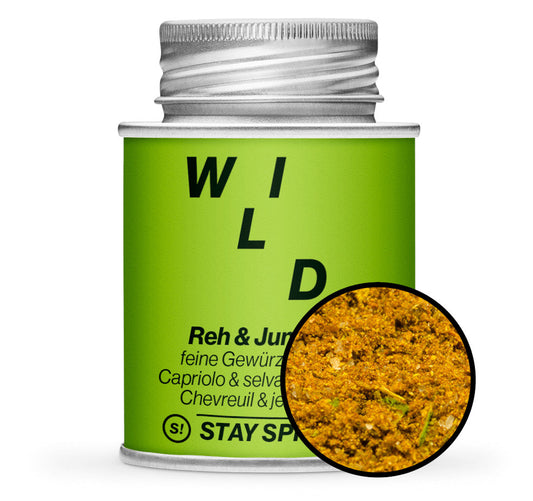 Reh & Jungwild Gewürzmischung - Hellgrüne Gewürzdose mit kleiner runder Gewürz-Vorschau von STAY SPICED ! bei Chefkoch-Gewürze