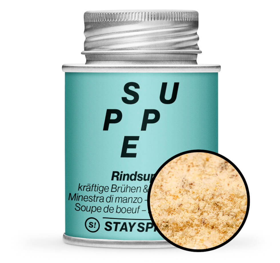 Rindsbouillon & Rindssuppe - Gelbe Gewürzdose mit kleiner runder Gewürz-Vorschau von STAY SPICED! bei Chefkoch-Gewürze