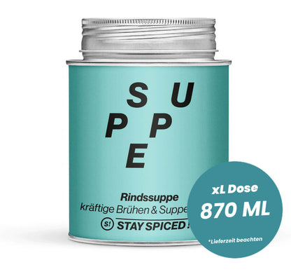 Rindsbouillon & Rindssuppe in der grossen XL-Dose (870ml) von STAY SPICED!