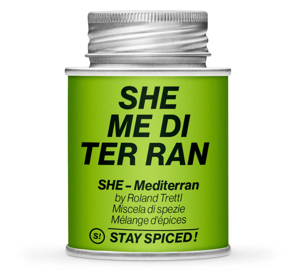 Roland Trettl Mediterran SHE - Geschlossene hellgrüne Gewürzdose von STAY SPICED!