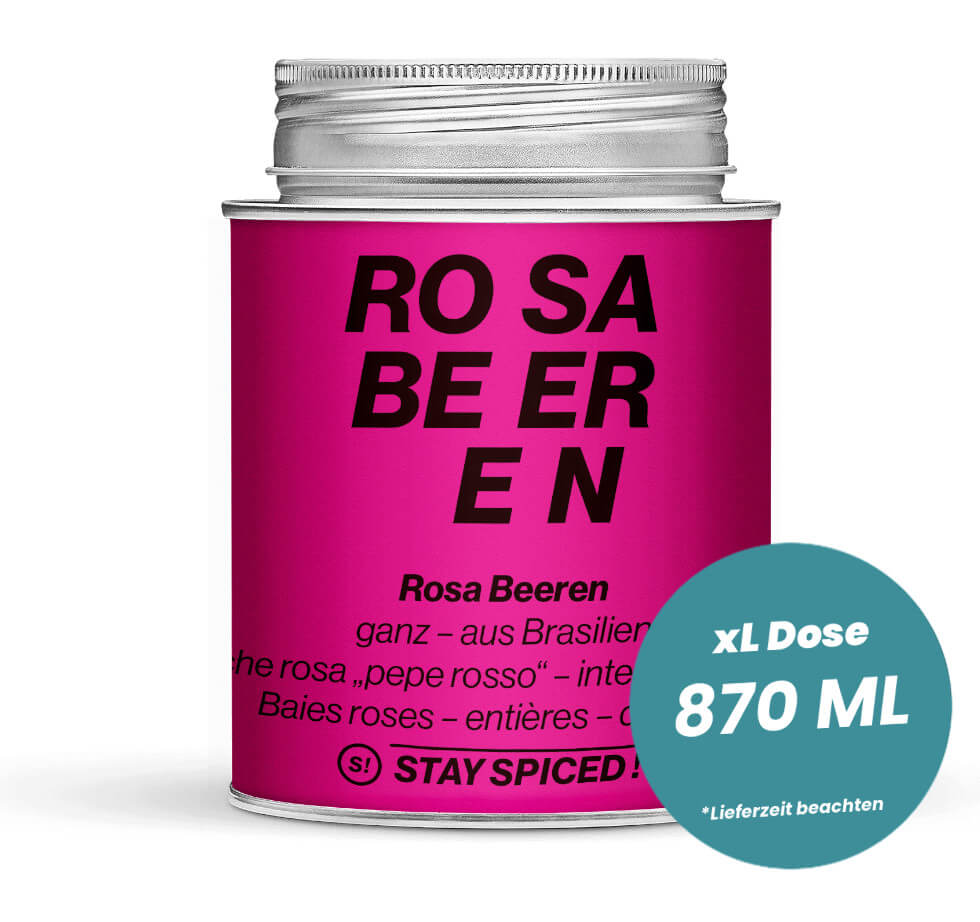 Rosa Beeren ganz in der grossen XL-Dose (870ml) von STAY SPICED !