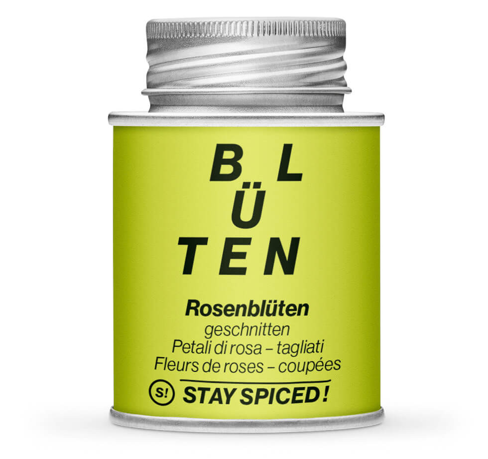 Rosenblüten geschnitten - Geschlossene hellgrüne Gewürzdose von STAY SPICED