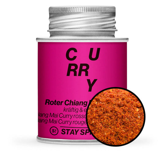 Roter Chiang Mai Curry - Pink Gewürzdose mit kleiner runder Gewürz-Vorschau von STAY SPICED ! bei Chefkoch-Gewürze