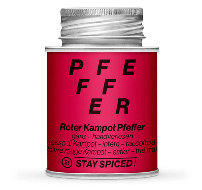 Roter Kampot Pfeffer handsortiert - Geschlossene Rot Gewürzdose von STAY SPICED !