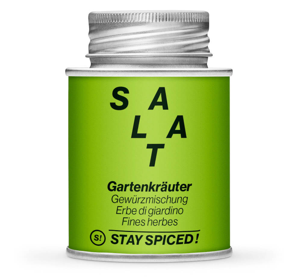 Salat Gartenkräuter Mix salzfrei - Geschlossene hellgrüne Gewürzdose von STAY SPICED!