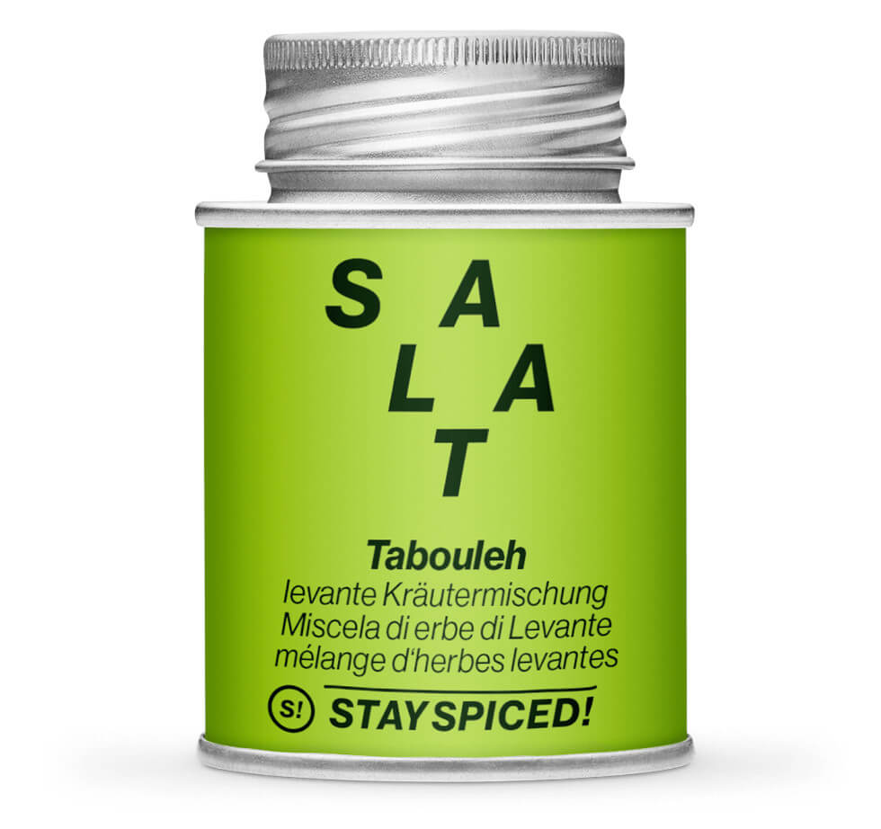 Salat Tabouleh Gewürz - Geschlossene hellgrüne Gewürzdose von STAY SPICED!