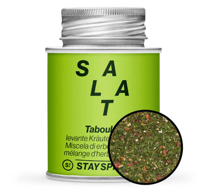 Salat Tabouleh Gewürz - Hellgrüne Gewürzdose mit kleiner runder Gewürz-Vorschau von STAY SPICED! bei Chefkoch-Gewürze