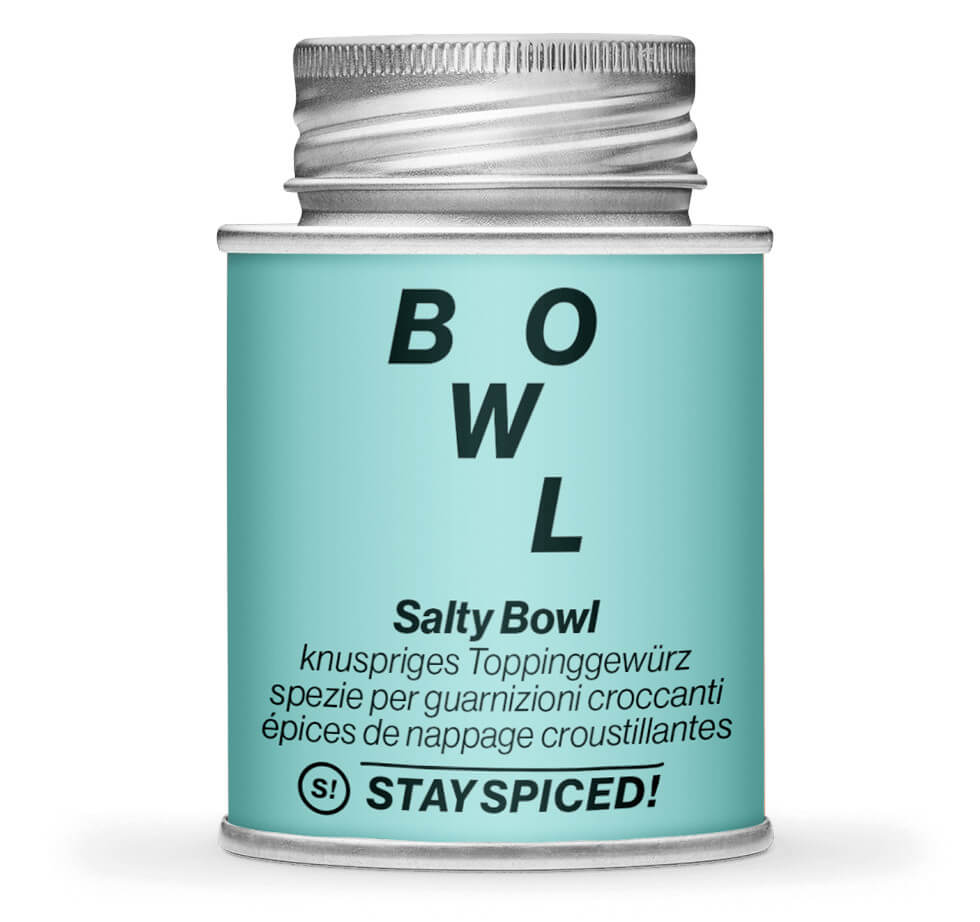 Salty Bowl Spice Gewürzmischung - Geschlossene hellblaue Gewürzdose von STAY SPICED!