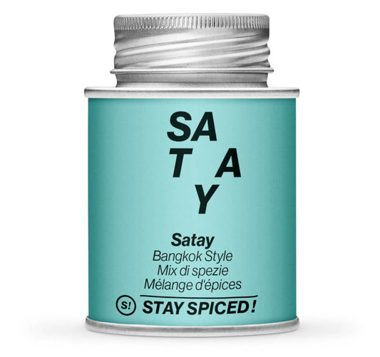 Satay Bangkok Style - Geschlossene hellblaue Gewürzdose von STAY SPICED!