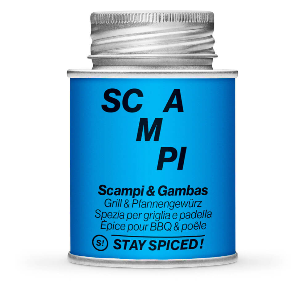 Scampi & Gambas, Grill & Pfannengewürz - Geschlossene blaue Gewürzdose von STAY SPICED!