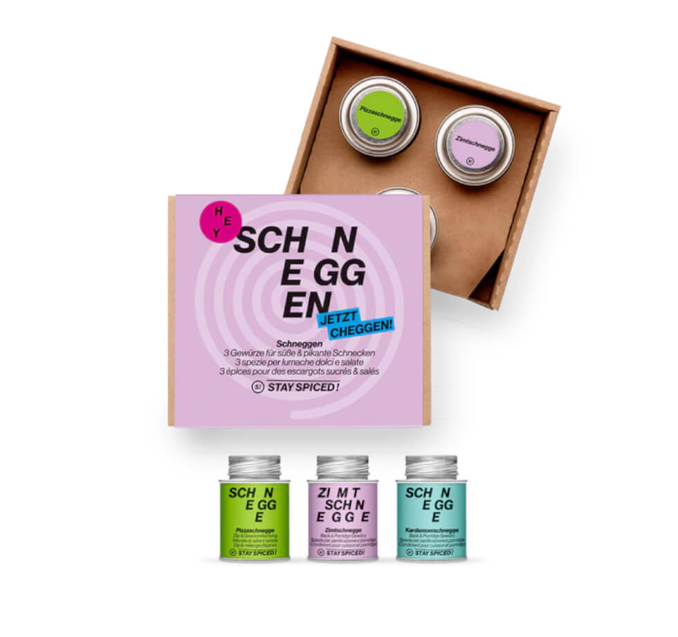 Die süsse und herzhafte Schneggen Geschenkbox von Chefkoch-Gewürze mit drei Spezialitäten für Backliebhaber