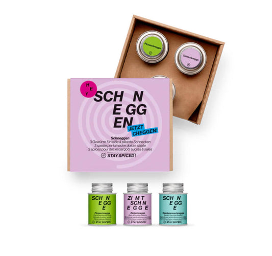 Die süsse und herzhafte Schneggen Geschenkbox von Chefkoch-Gewürze mit drei Spezialitäten für Backliebhaber
