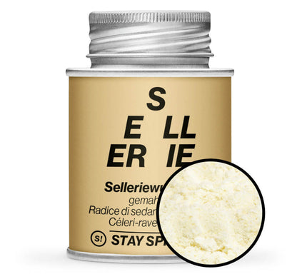 Selleriewurzel gemahlen - Hellbraun Gewürzdose mit Gewürz-Vorschau von STAY SPICED! bei Chefkoch-Gewürze