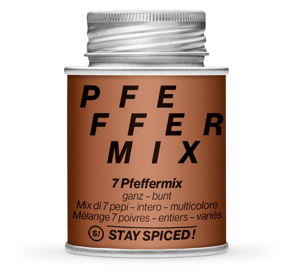 7 Pfeffer Mix ganz - Geschlossene Braun Gewürzdose von STAY SPICED !