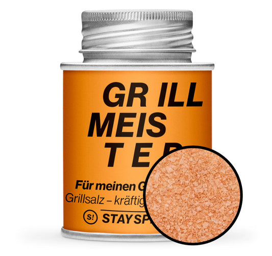 Sonderedition Grillmeister Grillsalz - Orange Gewürzdose mit kleiner runder Gewürz-Vorschau von STAY SPICED! bei Chefkoch-Gewürze