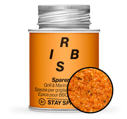 Spareribs - Grill & Marinadengewürz - Orange Gewürzdose mit kleiner runder Gewürz-Vorschau von STAY SPICED ! bei Chefkoch-Gewürze