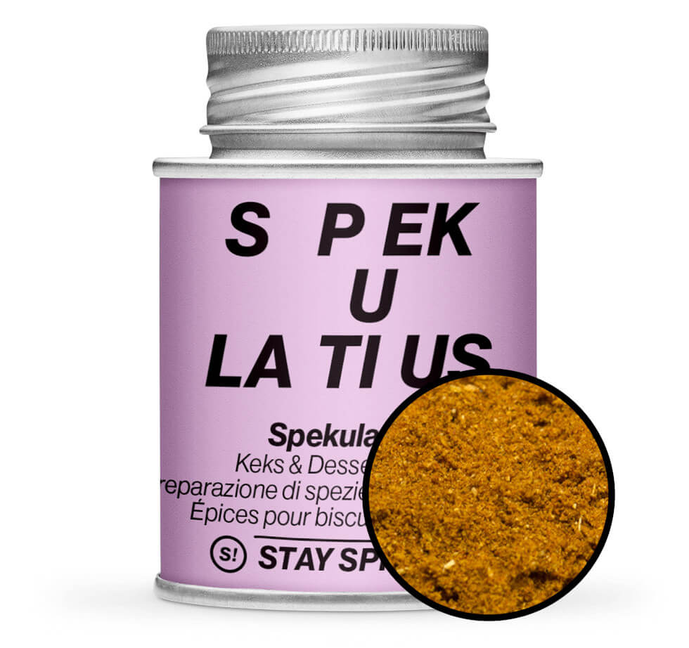 Spekulatius Gewürz - Pinke Gewürzdose mit kleiner runder Gewürz-Vorschau von STAY SPICED! bei Chefkoch-Gewürze