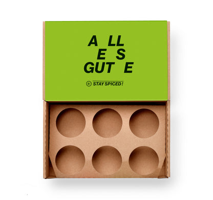 Alles Gute Geschenkset für 6 Dosen von Chefkoch-Gewürze (offene Ansicht, unbestückt)