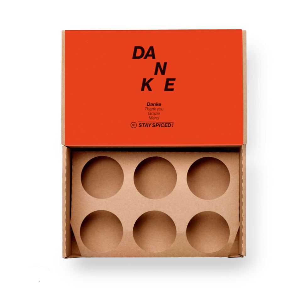 Danke Gewürzbox Geschenkset für 6 Dosen von Chefkoch-Gewürze (offene Ansicht, unbestückt)