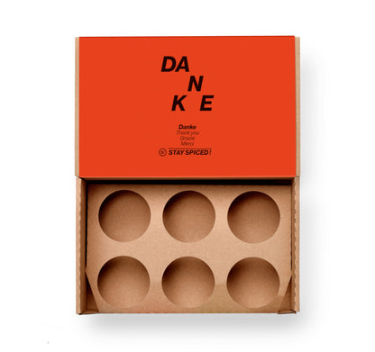 Danke Gewürzbox Geschenkset für 6 Dosen von Chefkoch-Gewürze (offene Ansicht, unbestückt)