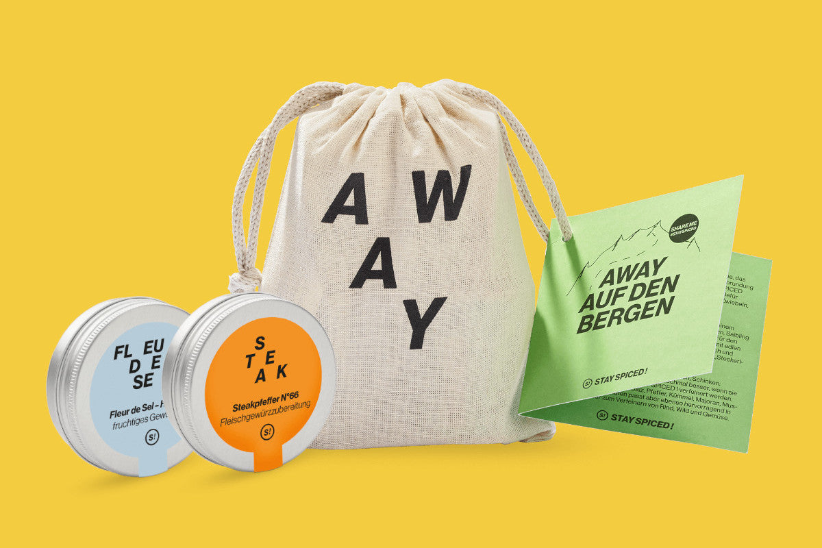 Personalisierte STAY SPICED ! Stoffbeutel und kleine Give-aways mit Gewürzdosen als Werbegeschenke für Messen und Firmenevents