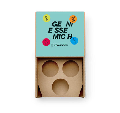 Geniesse Mich Geschenkset für 3 Dosen von Chefkoch-Gewürze (offene Ansicht, unbestückt)