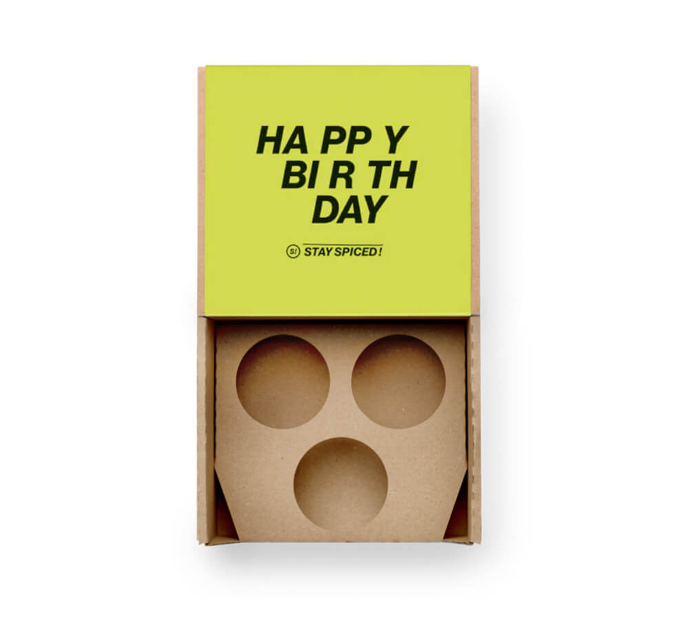 Happy Birthday Geschenkset für 3 Dosen von Chefkoch-Gewürze (offene Ansicht, unbestückt)