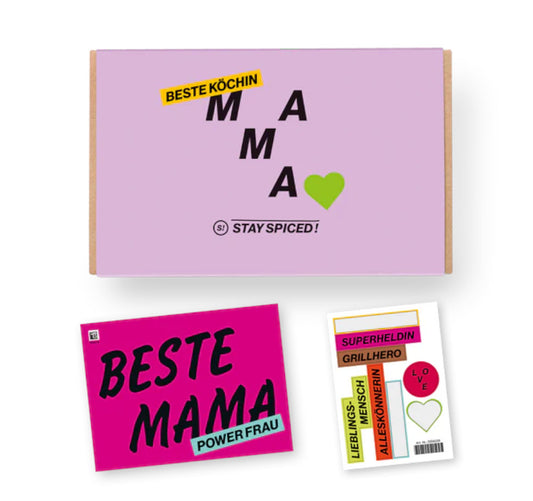 Mama Gewürzbox Geschenkset für 6 Gewürze mit individuellen Aufklebern von Chefkoch-Gewürze (geschlossene Ansicht)