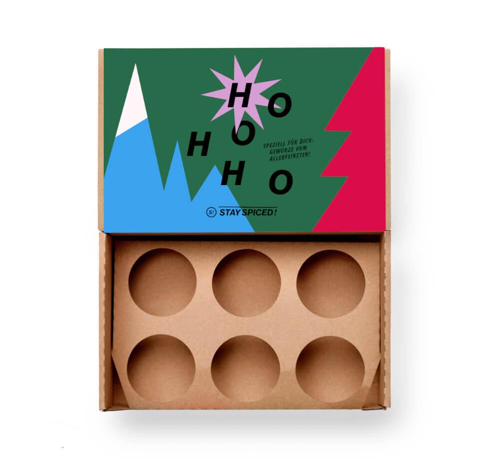 Weihnachten Gewürzbox hohoho Geschenkset für 6 Dosen von Chefkoch-Gewürze (offene Ansicht, unbestückt)