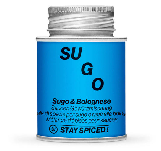Sugo und Bolognese Gewürz - Geschlossene hellblaue Gewürzdose von STAY SPICED!