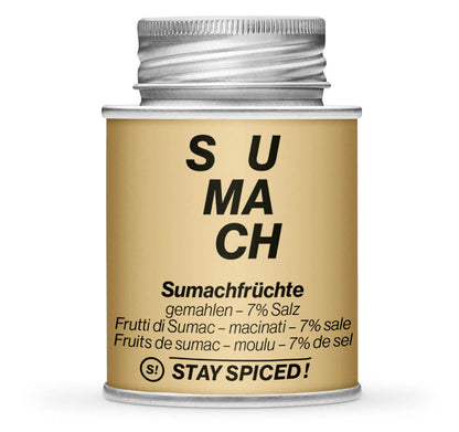 Sumachfrüchte - Sumach Türkisch - 7% Salz - Geschlossene Hellbraun Gewürzdose von STAY SPICED!