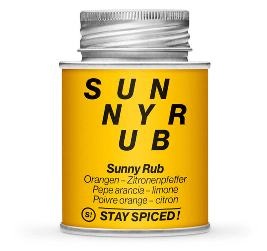 Sunny Rub - Geschlossene gelbe Gewürzdose von STAY SPICED
