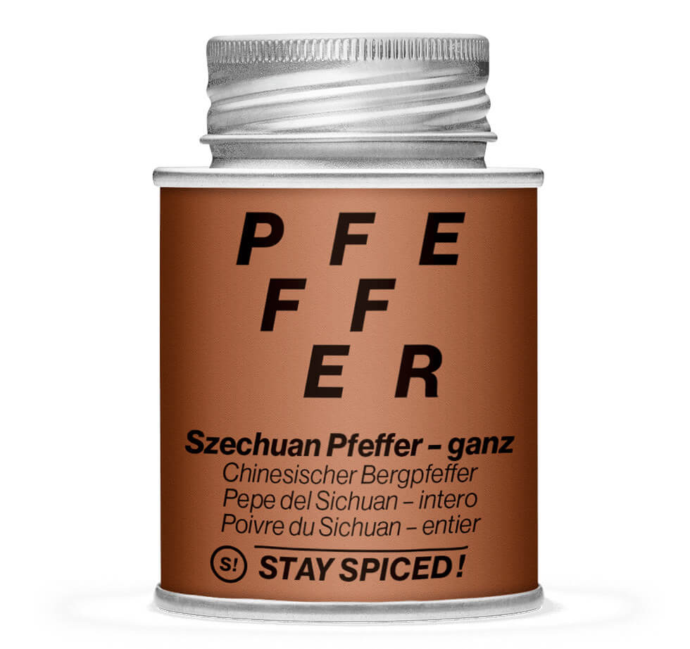 Szechuan-Pfeffer, Sichuan-Chin. Bergpfeffer ganz - Geschlossene Braun Gewürzdose von STAY SPICED !
