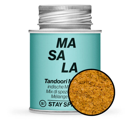 Tandoori Masala - Hellblau Gewürzdose mit kleiner runder Gewürz-Vorschau von STAY SPICED ! bei Chefkoch-Gewürze