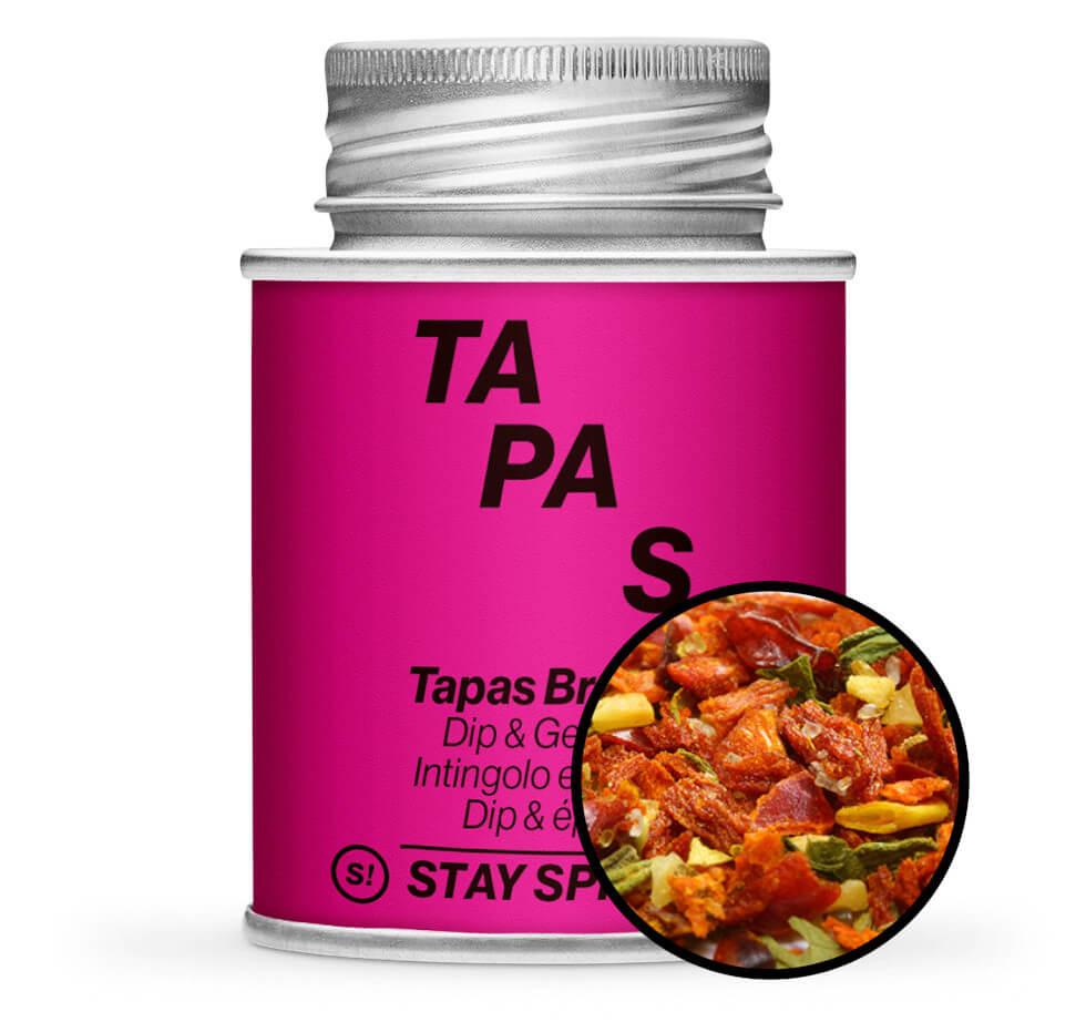 Tapas Bravas - Pinke Gewürzdose mit kleiner runder Gewürz-Vorschau von STAY SPICED! bei Chefkoch-Gewürze