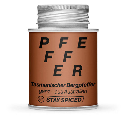 Tasmanischer Bergpfeffer - Geschlossene Braun Gewürzdose von STAY SPICED !