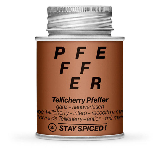 Tellicherry Pfeffer handverlesen, ganz - Geschlossene Braun Gewürzdose von STAY SPICED !