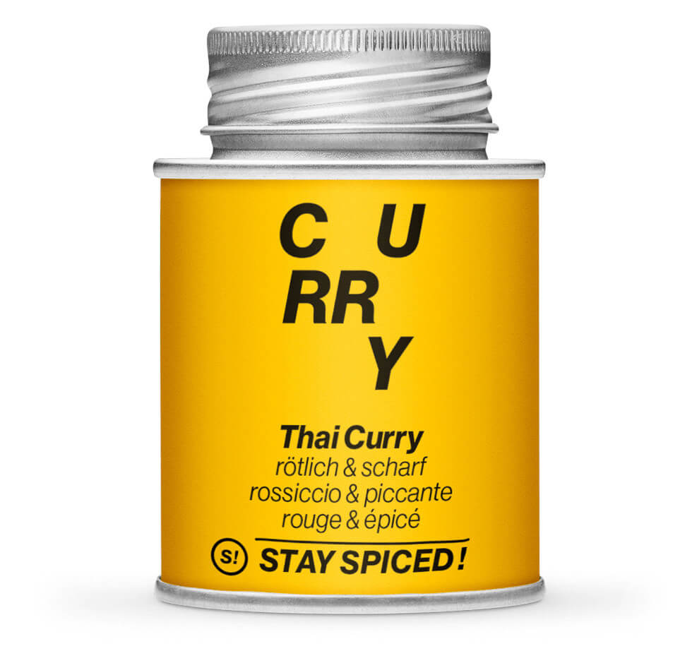 Thai Curry, rötlich-scharf - Geschlossene gelbe Gewürzdose von STAY SPICED