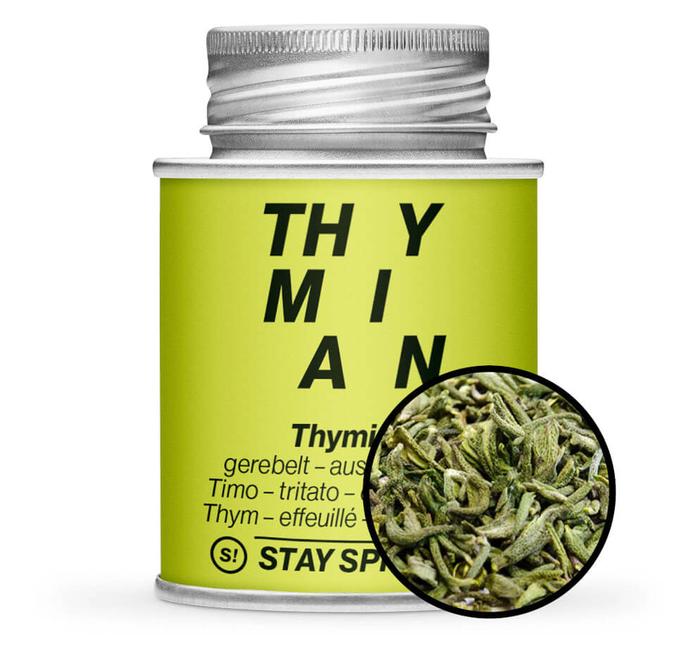 Thymian gerebelt original Thüringen - Hellgrün Gewürzdose mit Gewürz-Vorschau von STAY SPICED! bei Chefkoch-Gewürze
