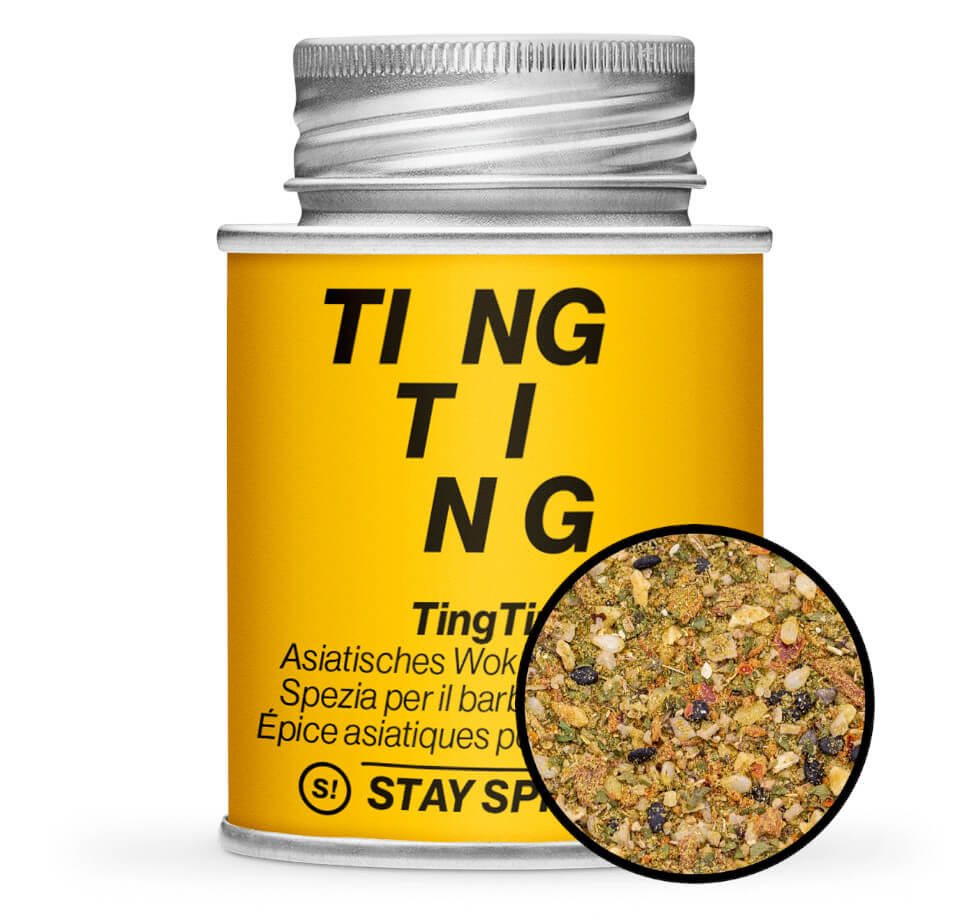 TingTing Asiatisches Grillgewürz - Gelbe Gewürzdose mit kleiner runder Gewürz-Vorschau von STAY SPICED ! bei Chefkoch-Gewürze