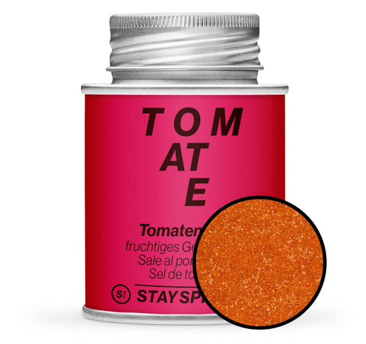 Tomatensalz - Rote Gewürzdose mit kleiner runder Gewürz-Vorschau von STAY SPICED! bei Chefkoch-Gewürze