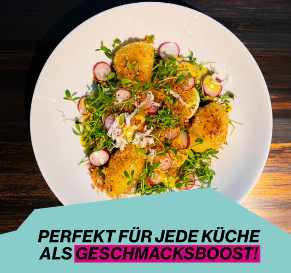 Umami Gewürz - Anwendungsbeispiel als Geschmacksboost auf einem frischen Salat