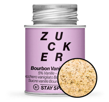 Vanillezucker 5% Bourbonvanille - Pinke Gewürzdose mit kleiner runder Gewürz-Vorschau von STAY SPICED! bei Chefkoch-Gewürze