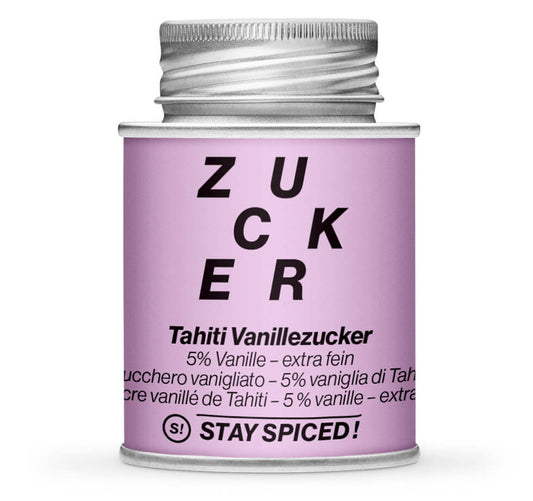 Vanillezucker 5% Tahiti Vanille - Geschlossene pinke Gewürzdose von STAY SPICED