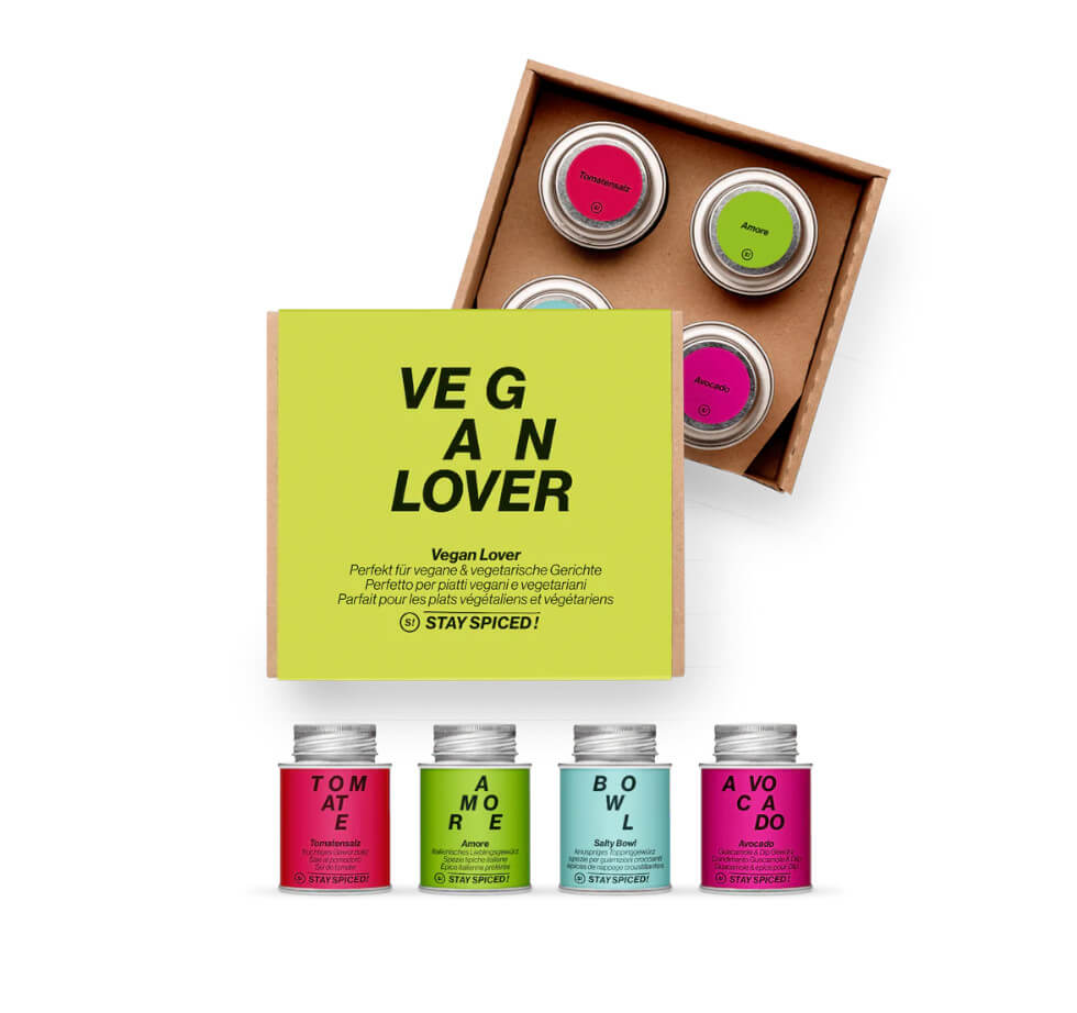 Das Vegan Lover Geschenkset von STAY SPICED ! mit vier ausgewählten Gewürzen für die pflanzliche Küche