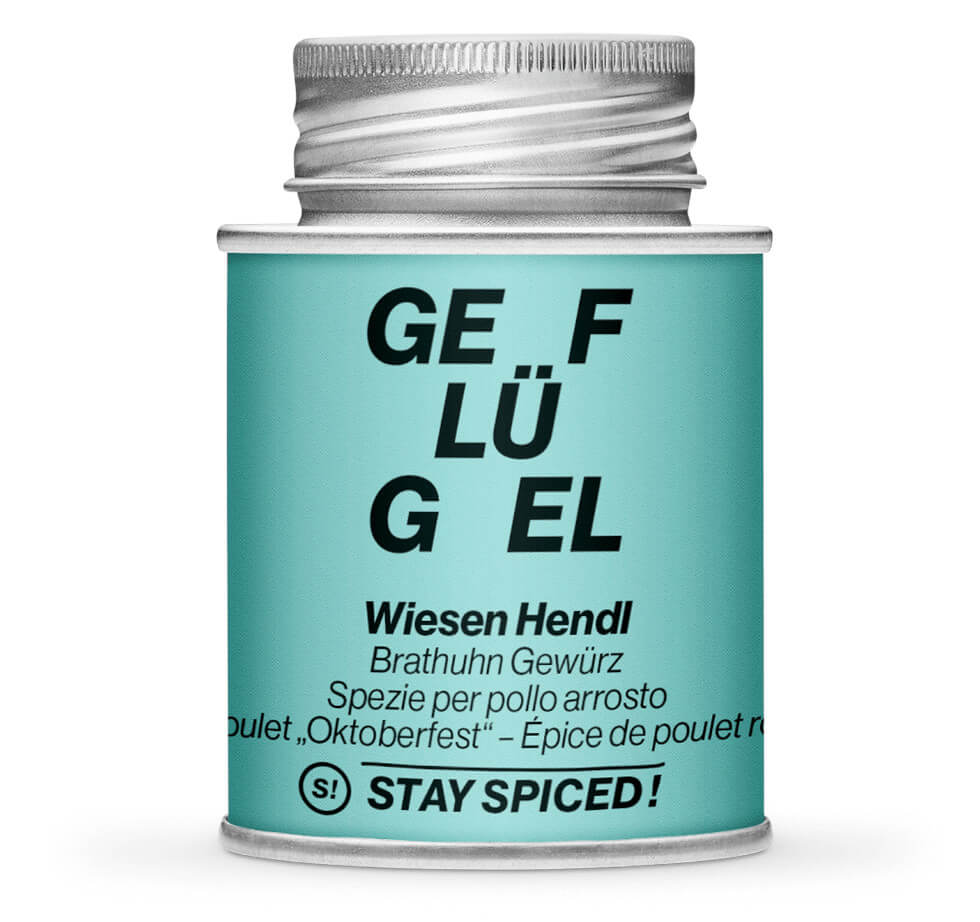 Wiesenhendl Poulet Gewürz - Geschlossene hellgrüne Gewürzdose von STAY SPICED