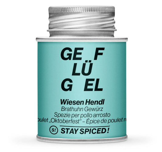 Wiesenhendl Poulet Gewürz - Geschlossene hellgrüne Gewürzdose von STAY SPICED