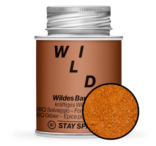 Wildes Barbecue - Braune Gewürzdose mit kleiner runder Gewürz-Vorschau von STAY SPICED ! bei Chefkoch-Gewürze
